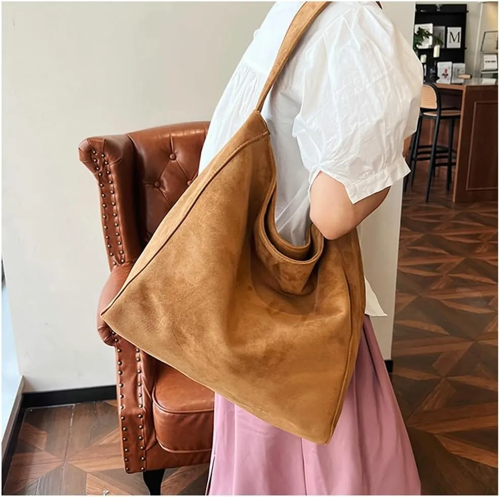 Slouchy Suede Tote Bag Women Trendy Corduroy Boho Satchels Shoulder Bag Crossbody Purse Travel Top-handle Tote Handbag