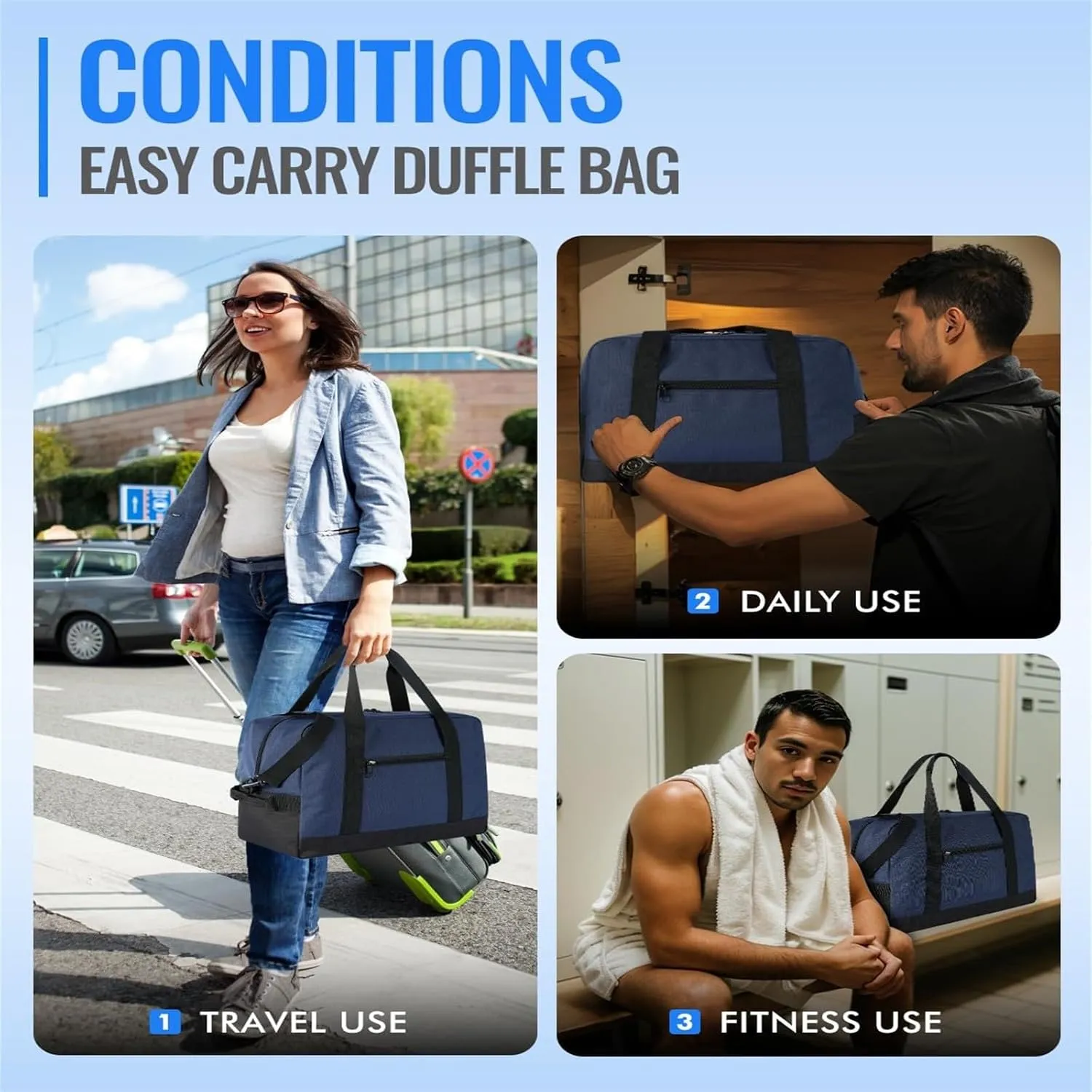 Small Gym Bag 14 Inch Mini Duffel Bag Carry On Bag Lightweight Travel Bag Carry On Luggage for Women and Men for Trips Or Sports (Blue, One Size)