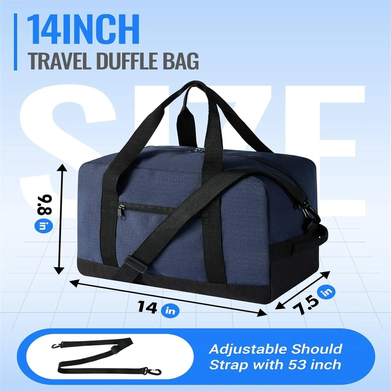 Small Gym Bag 14 Inch Mini Duffel Bag Carry On Bag Lightweight Travel Bag Carry On Luggage for Women and Men for Trips Or Sports (Blue, One Size)
