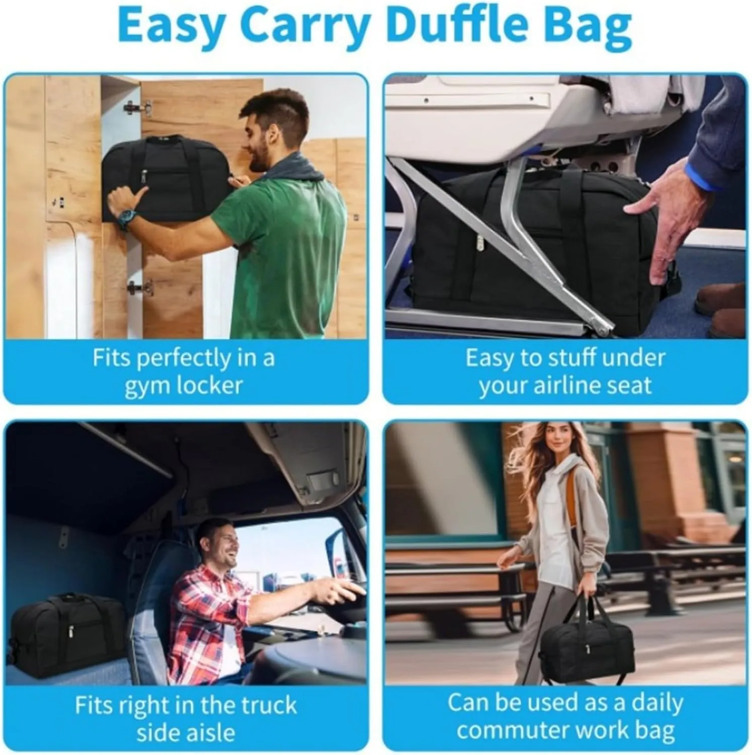 Small Gym Bag 14 Inch Mini Duffel Bag Carry On Bag Lightweight TravelBag Carry On Luggage For Women And Men For Trips Or Sports (Black, One Size)