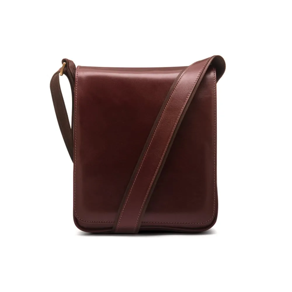 Small Leather Messenger Bag - Dark Tan