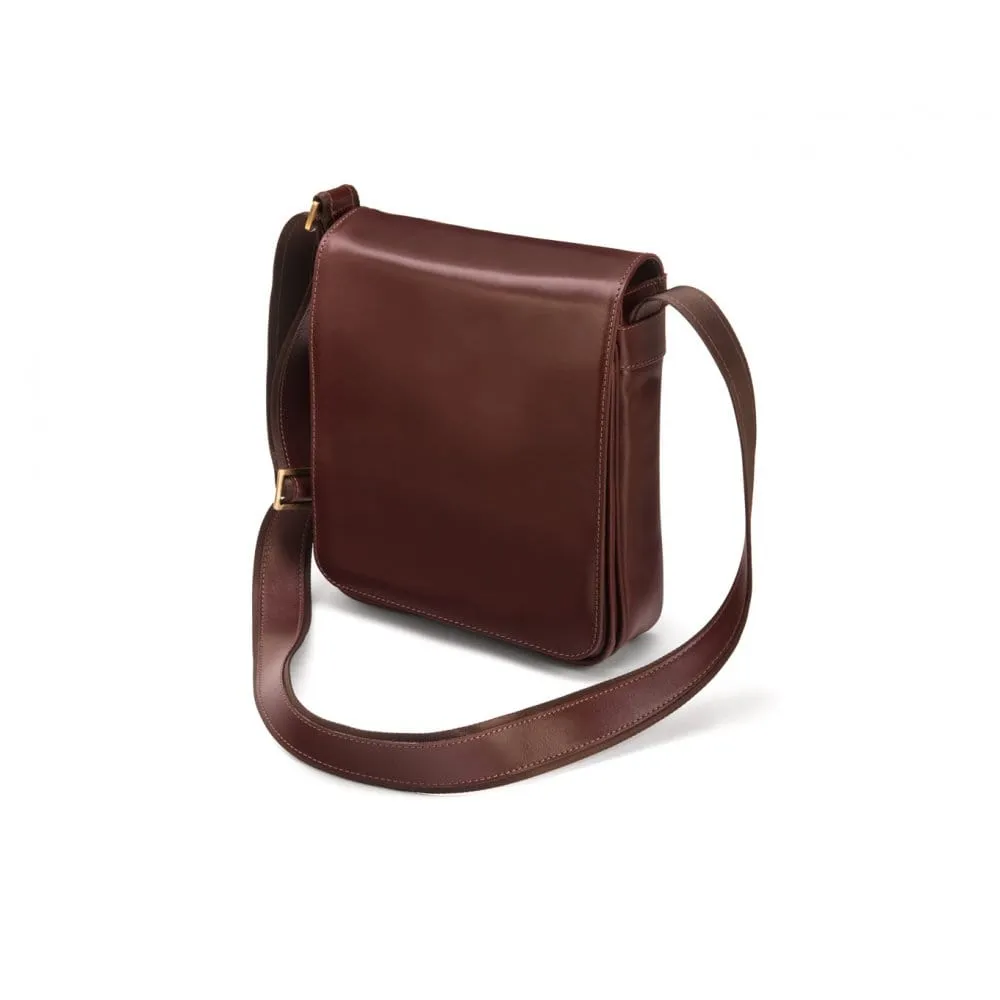 Small Leather Messenger Bag - Dark Tan