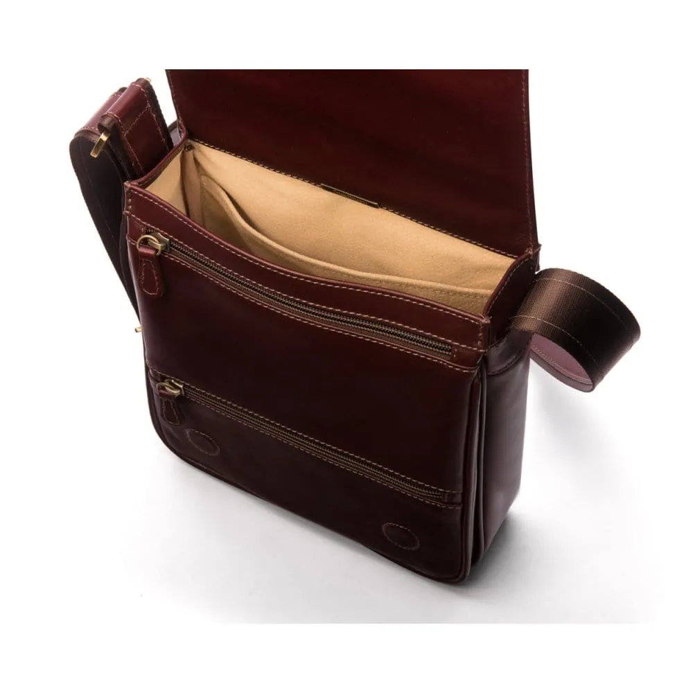 Small Leather Messenger Bag - Dark Tan