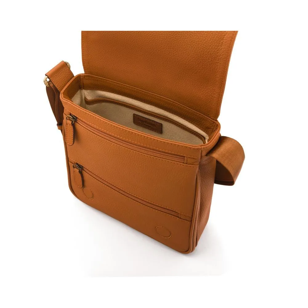 Small Leather Messenger Bag - Tan Pebble Grain