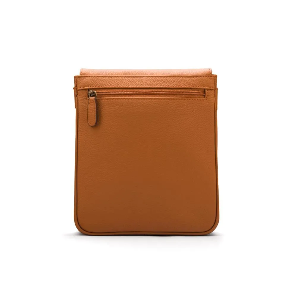 Small Leather Messenger Bag - Tan Pebble Grain