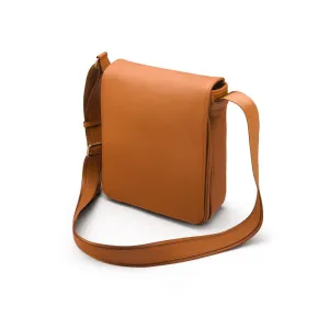 Small Leather Messenger Bag - Tan Pebble Grain