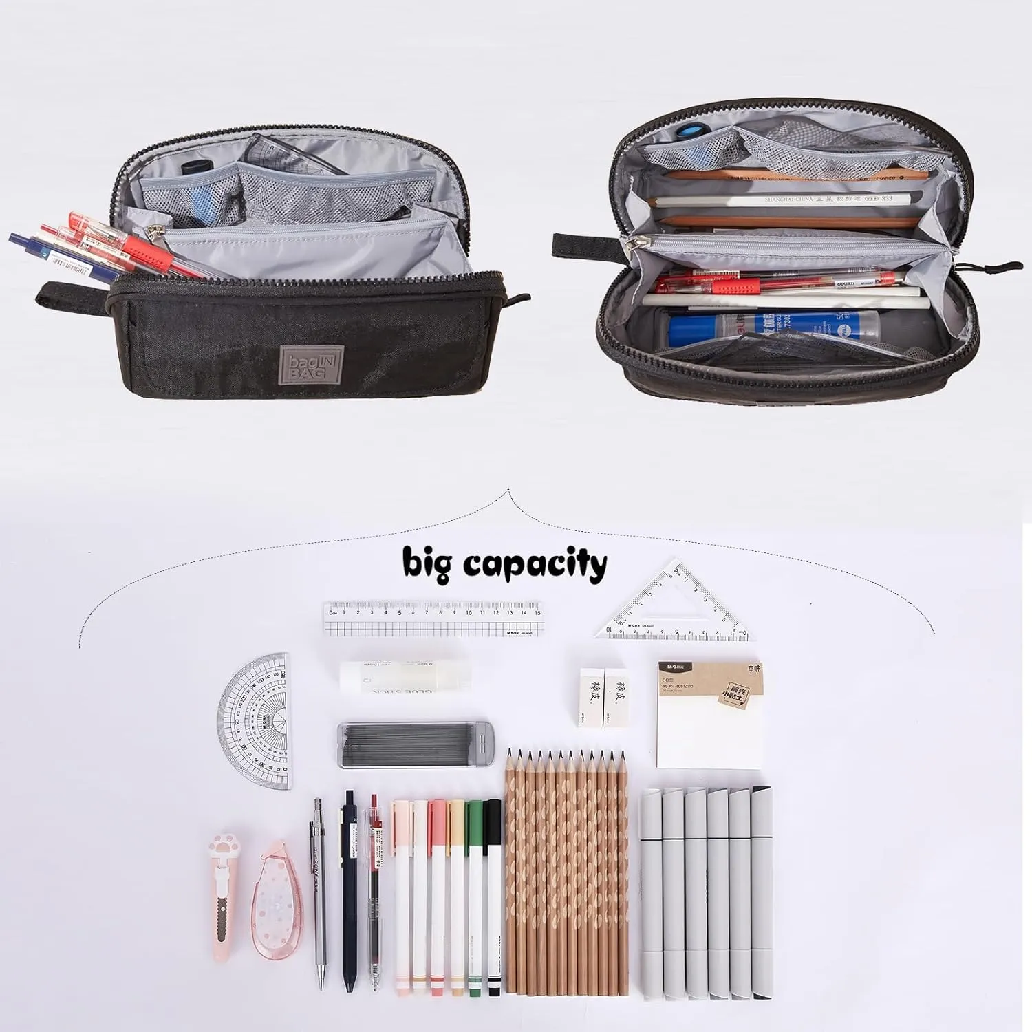Small Pencil Case Organizer with Zipper, Black Cute Pencil Pouch Aesthetic, Light Pencil Bag for men & women