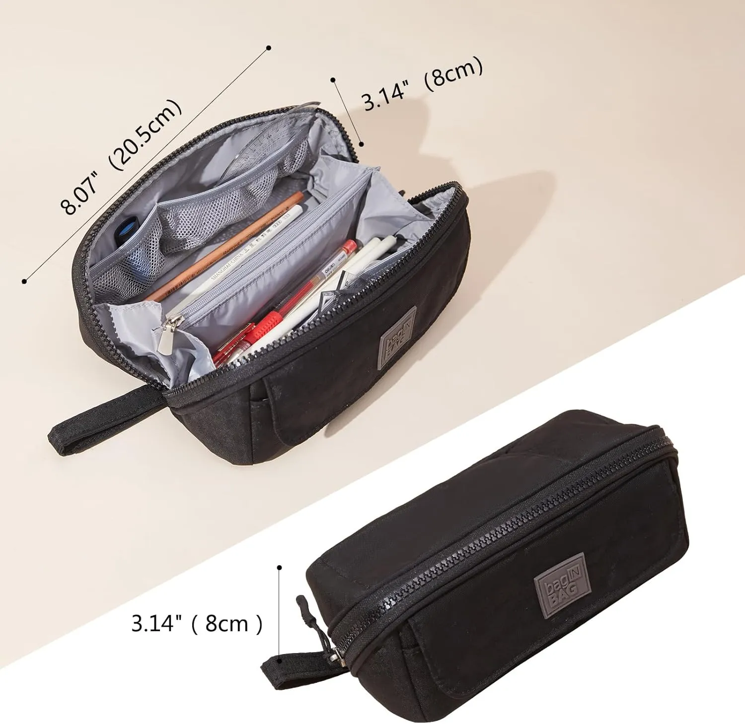 Small Pencil Case Organizer with Zipper, Black Cute Pencil Pouch Aesthetic, Light Pencil Bag for men & women