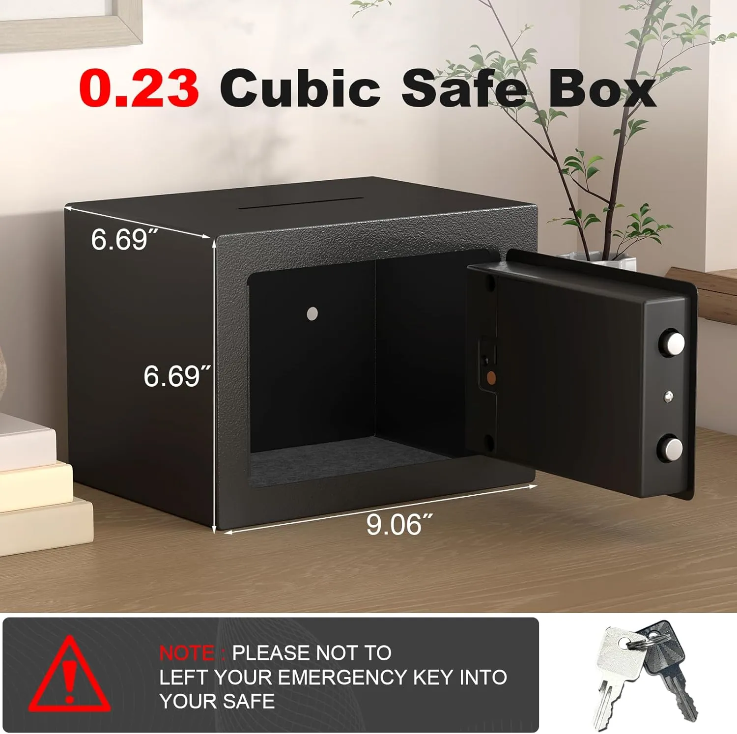 Small Safes for Home, 0.23 Cubic Fireproof Safe with Code, Safety Box with Key, Black Digital Security Safes, Fire Proof Safe for Jewelry, Cash, Personal Box for Home, Hotel or Business