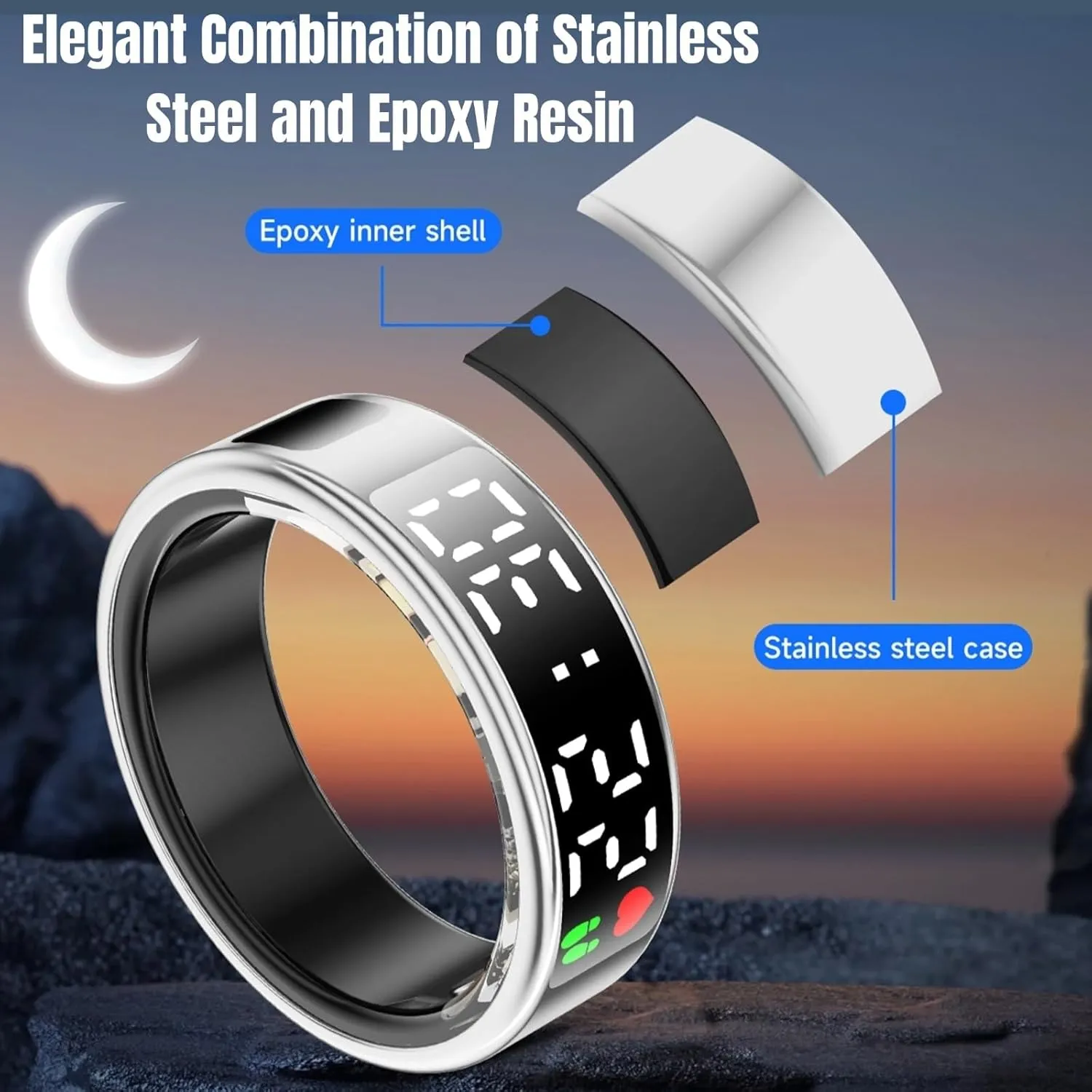 Smart Ring Health Tracker with LED Display Screen, 2025 Upgrade Sleep Heart Rate Health Monitor, Fitness Tracker, Remote Photography, No App Fee, IP68 Water-Resistance, Powerful Function