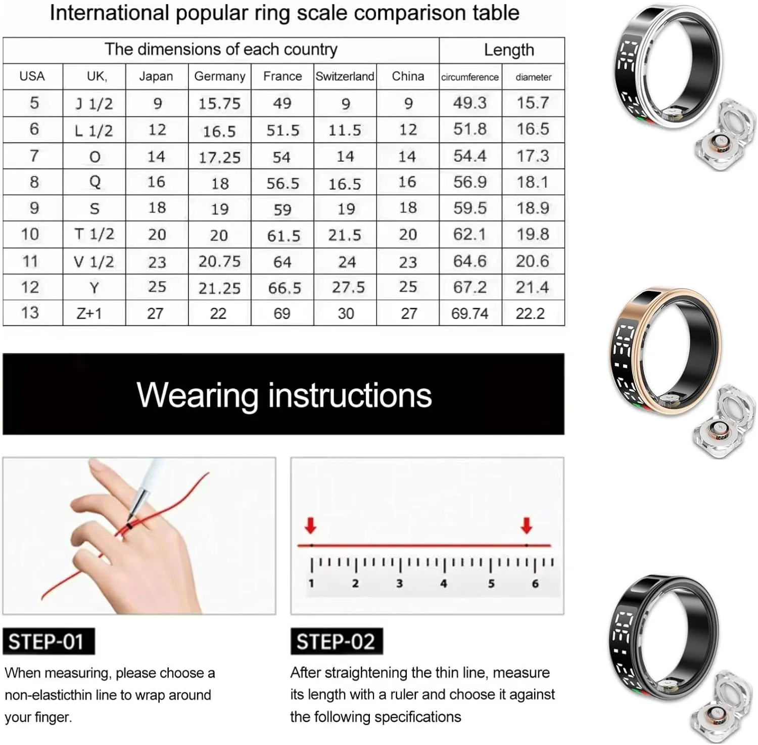 Smart Ring Health Tracker with LED Display Screen, 2025 Upgrade Sleep Heart Rate Health Monitor, Fitness Tracker, Remote Photography, No App Fee, IP68 Water-Resistance, Powerful Function