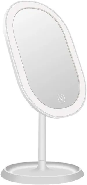 Smart Touch LED Lighted Makeup Mirror, 3-Color Fill Light, USB Rechargeable, Single-Sided Desktop Mirror with Storage Base