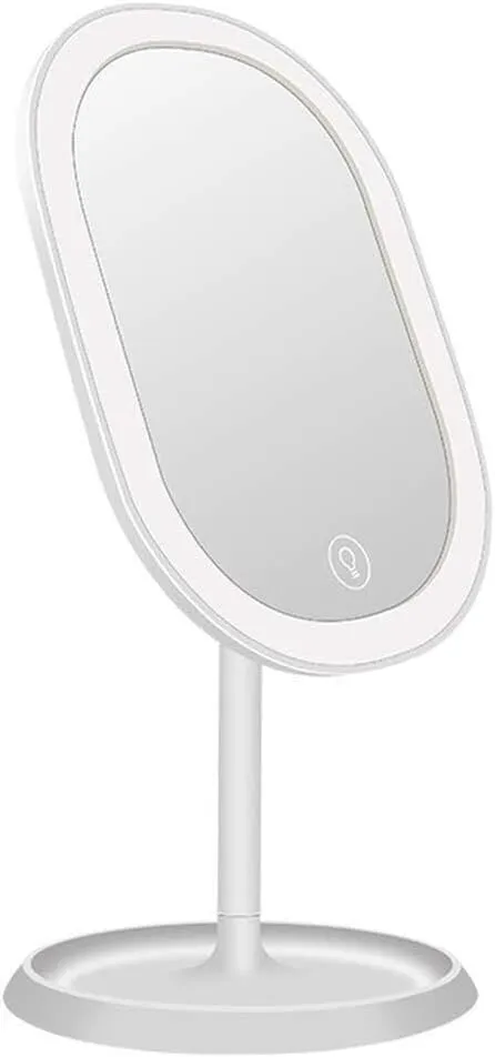 Smart Touch LED Lighted Makeup Mirror, 3-Color Fill Light, USB Rechargeable, Single-Sided Desktop Mirror with Storage Base