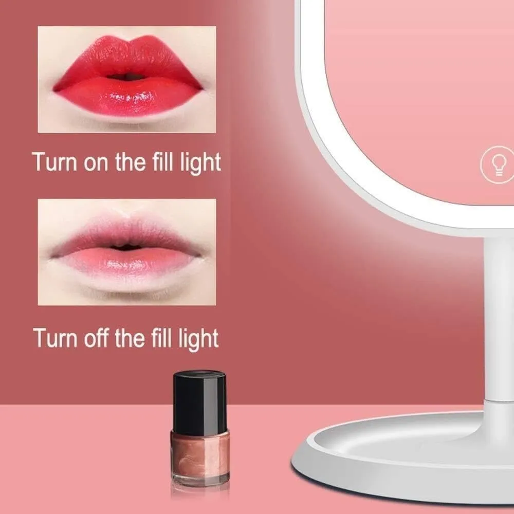 Smart Touch LED Lighted Makeup Mirror, 3-Color Fill Light, USB Rechargeable, Single-Sided Desktop Mirror with Storage Base
