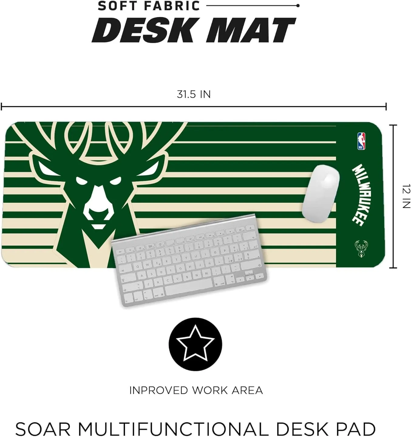 SOAR NBA Multifunctional Desk Mat for Desktop, (31.5"x12") - Ultra Soft Fabric with Non-Slip Rubber Backer - Water Resistant & Durable Nylon Stitching