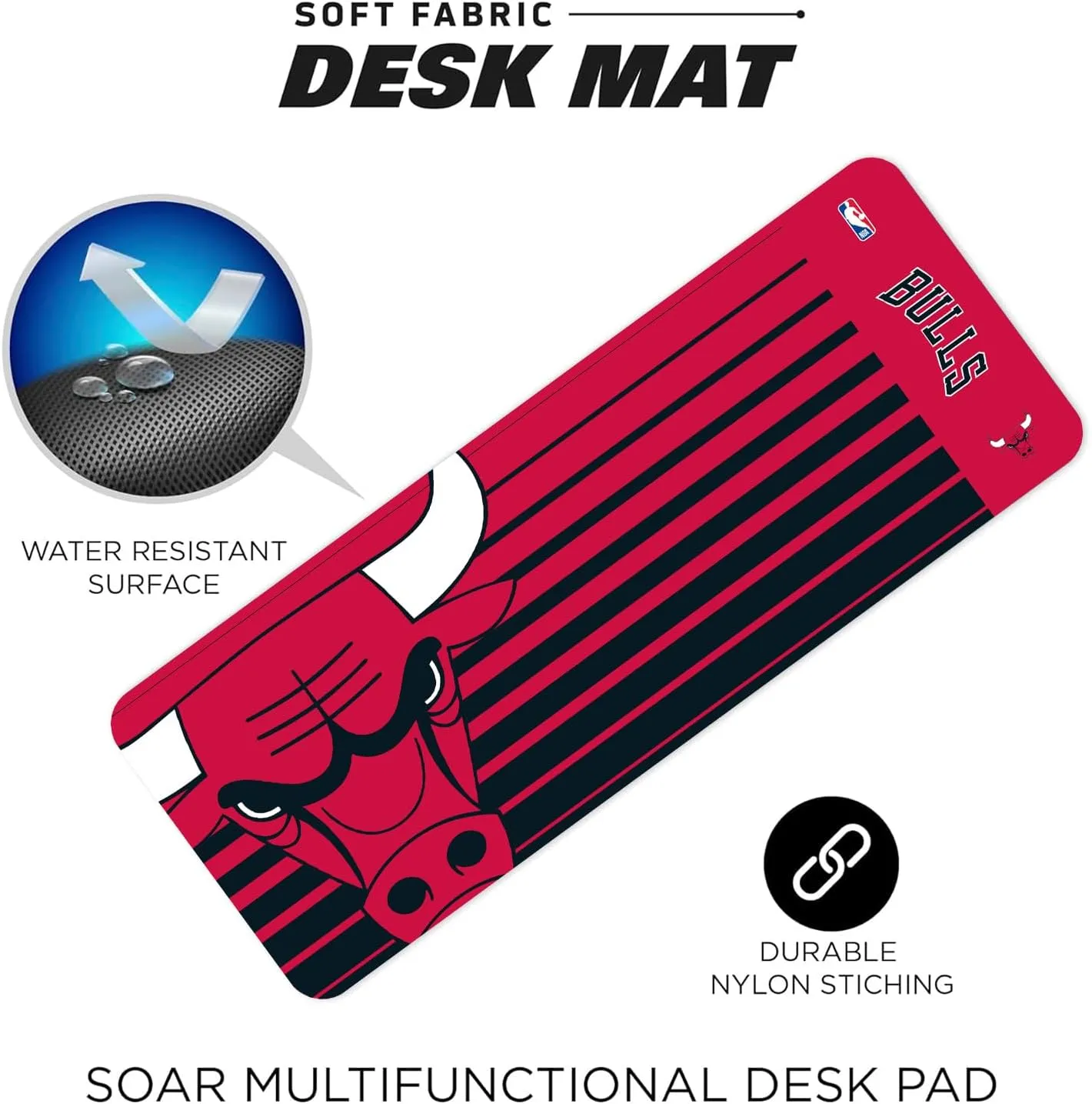 SOAR NBA Multifunctional Desk Mat for Desktop, (31.5"x12") - Ultra Soft Fabric with Non-Slip Rubber Backer - Water Resistant & Durable Nylon Stitching