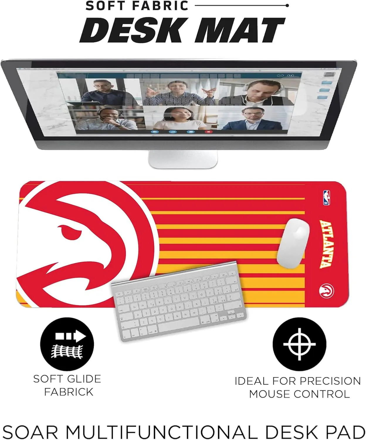SOAR NBA Multifunctional Desk Mat for Desktop, (31.5"x12") - Ultra Soft Fabric with Non-Slip Rubber Backer - Water Resistant & Durable Nylon Stitching