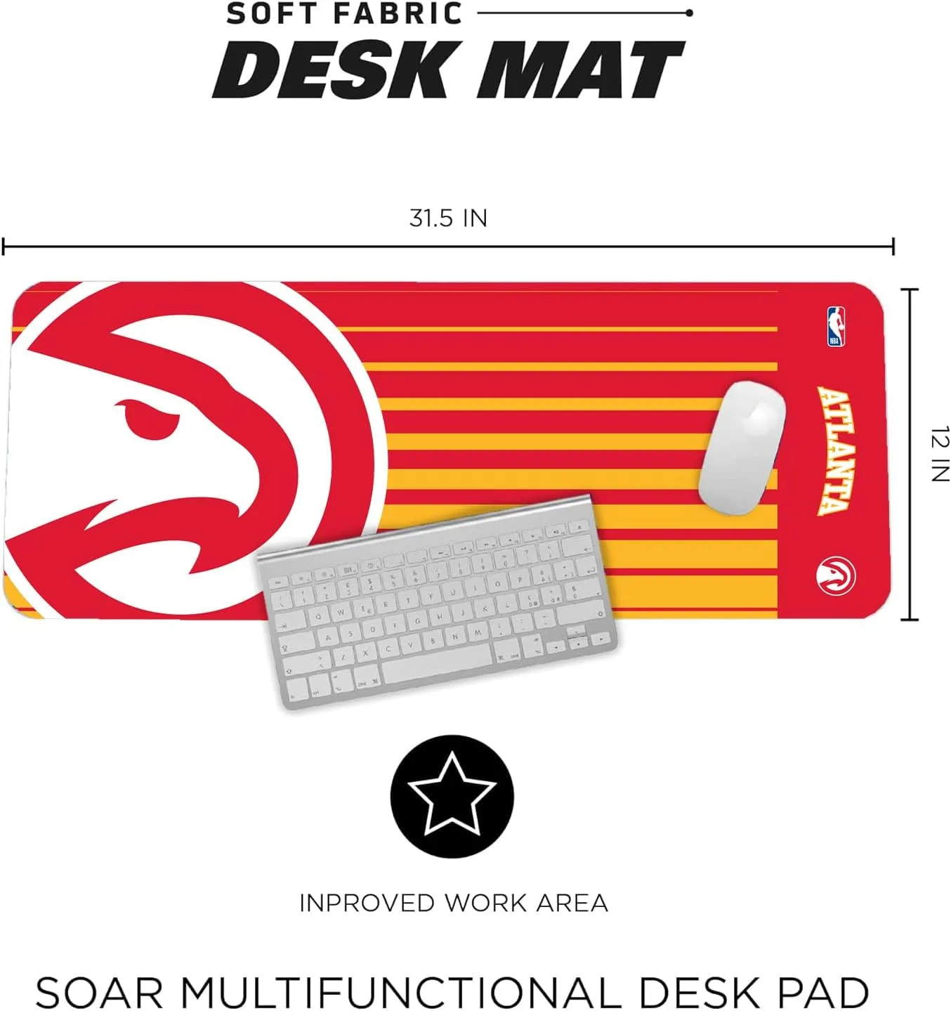 SOAR NBA Multifunctional Desk Mat for Desktop, (31.5"x12") - Ultra Soft Fabric with Non-Slip Rubber Backer - Water Resistant & Durable Nylon Stitching