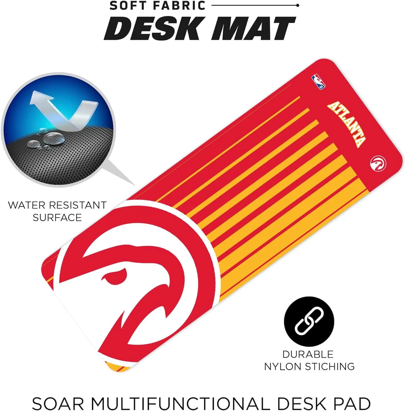 SOAR NBA Multifunctional Desk Mat for Desktop, (31.5"x12") - Ultra Soft Fabric with Non-Slip Rubber Backer - Water Resistant & Durable Nylon Stitching