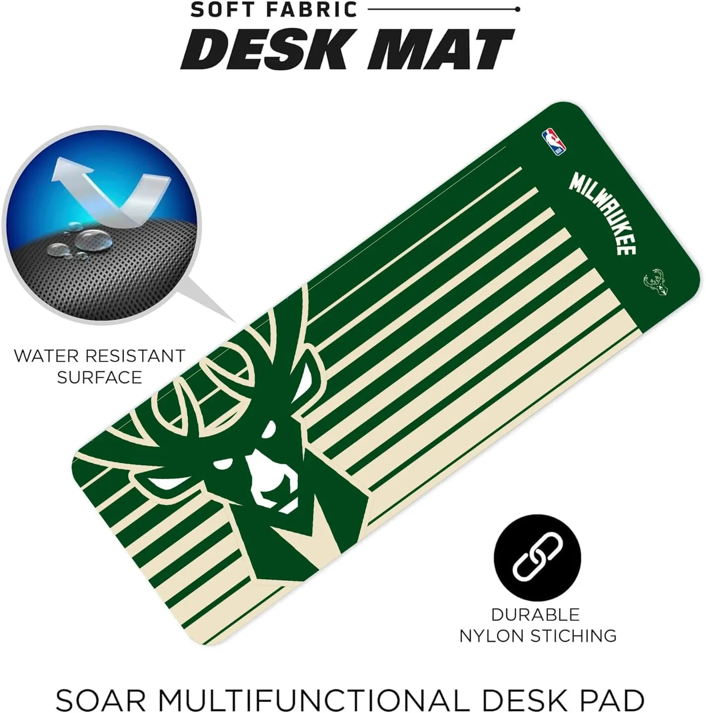 SOAR NBA Multifunctional Desk Mat for Desktop, (31.5"x12") - Ultra Soft Fabric with Non-Slip Rubber Backer - Water Resistant & Durable Nylon Stitching