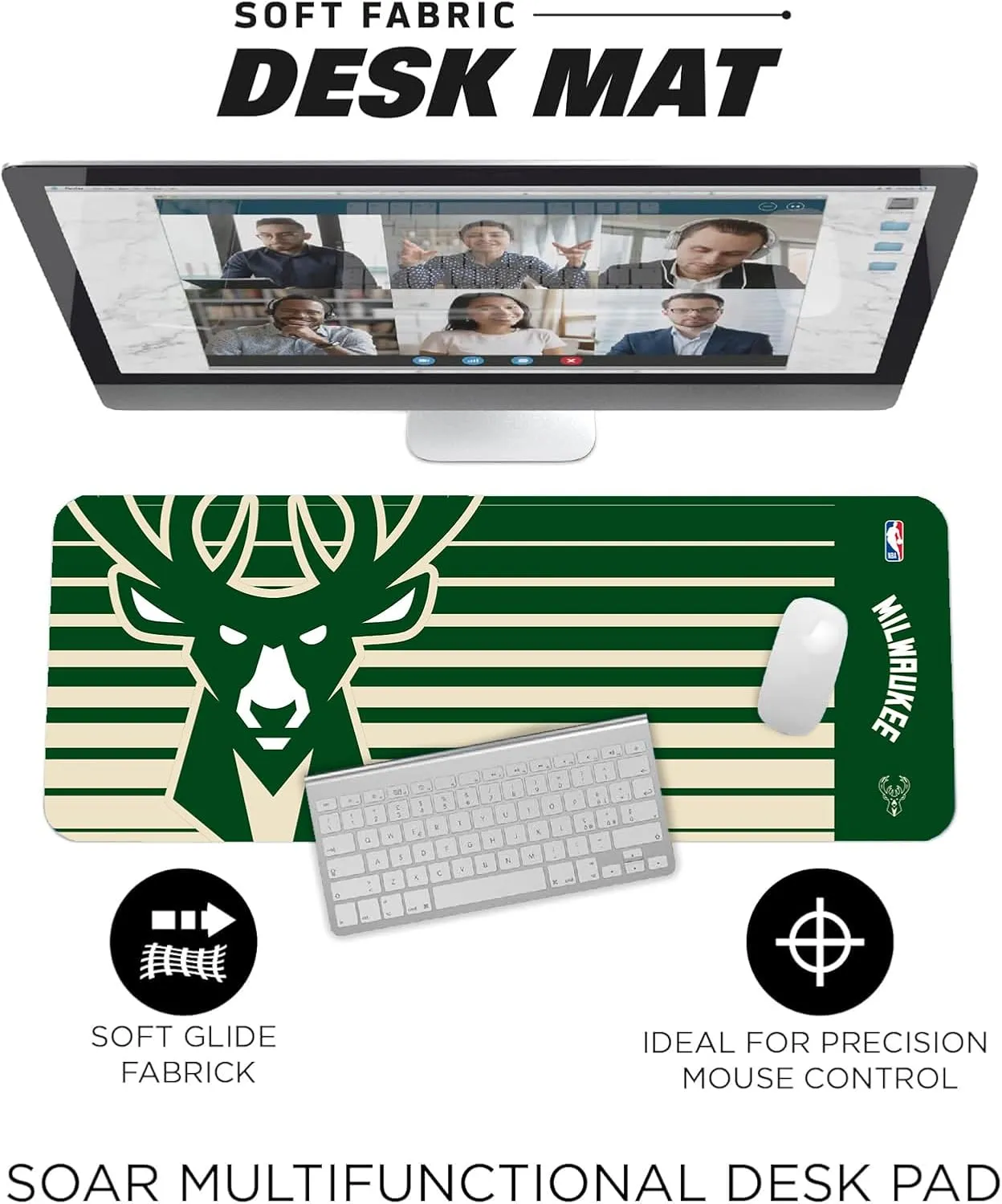 SOAR NBA Multifunctional Desk Mat for Desktop, (31.5"x12") - Ultra Soft Fabric with Non-Slip Rubber Backer - Water Resistant & Durable Nylon Stitching