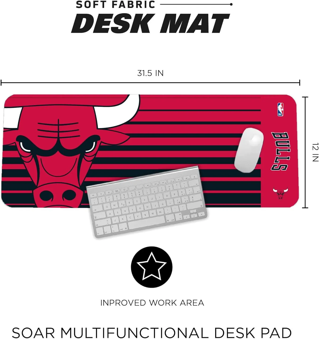 SOAR NBA Multifunctional Desk Mat for Desktop, (31.5"x12") - Ultra Soft Fabric with Non-Slip Rubber Backer - Water Resistant & Durable Nylon Stitching