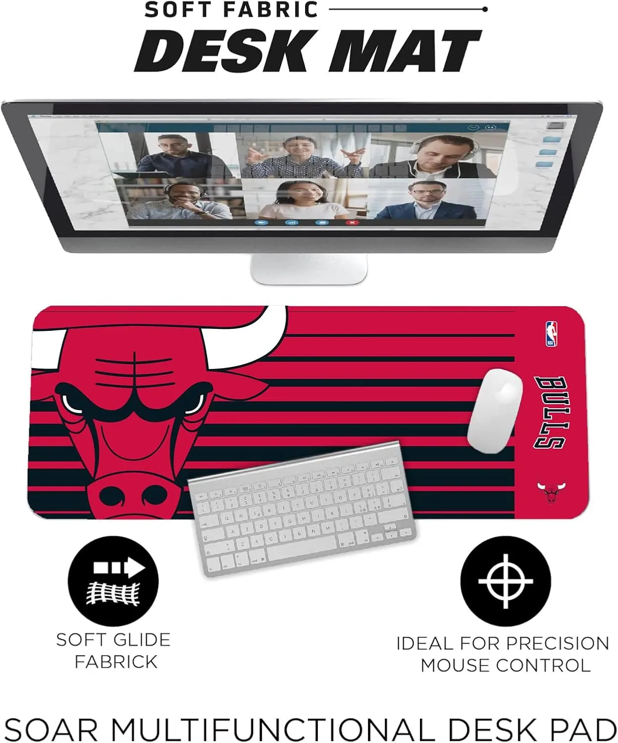 SOAR NBA Multifunctional Desk Mat for Desktop, (31.5"x12") - Ultra Soft Fabric with Non-Slip Rubber Backer - Water Resistant & Durable Nylon Stitching