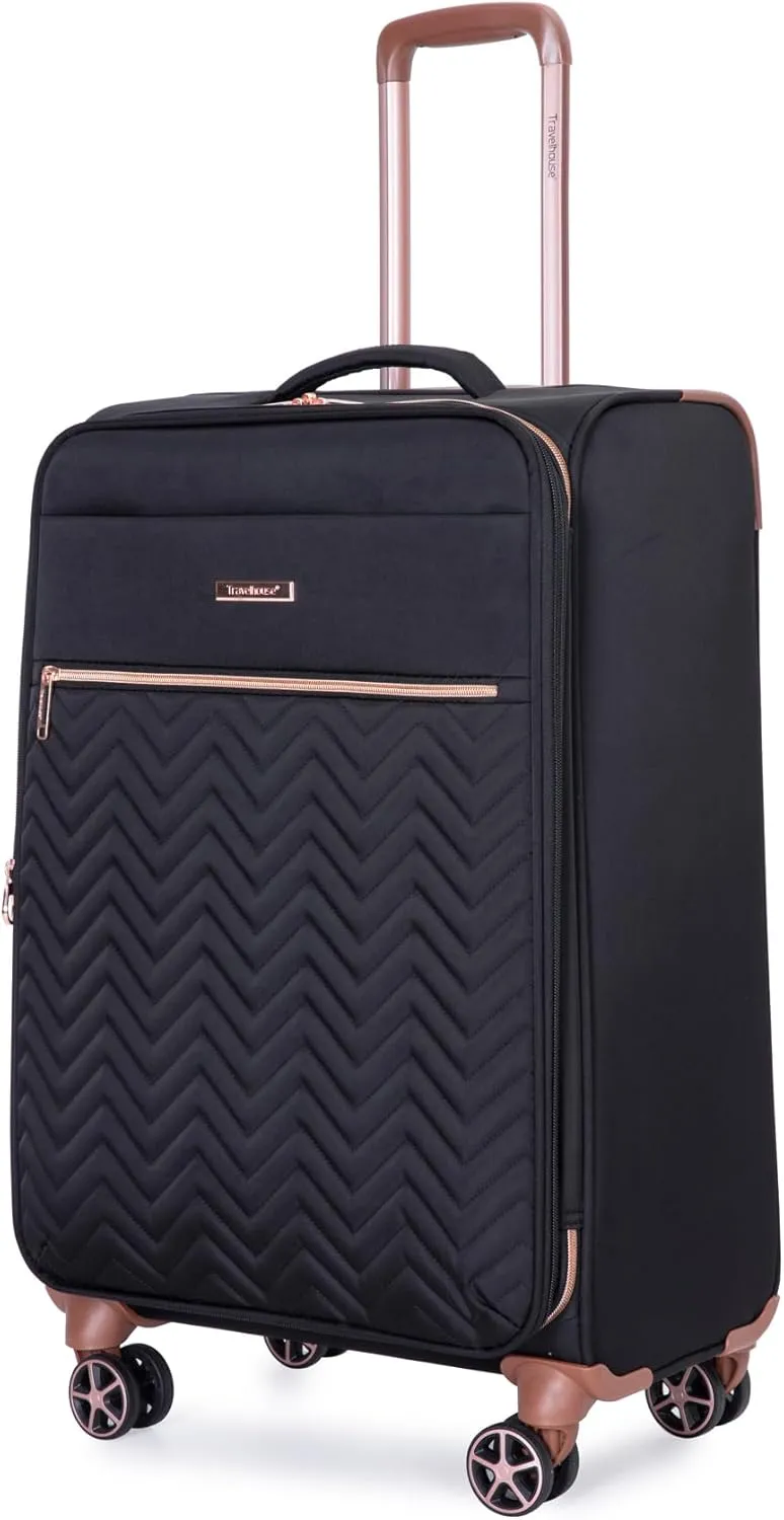Softside Upright Luggage Set 4 piece, Terylene Expandable Lightweight Suitcase Sets with Double Spinner Wheels (16/20/24/28), Black