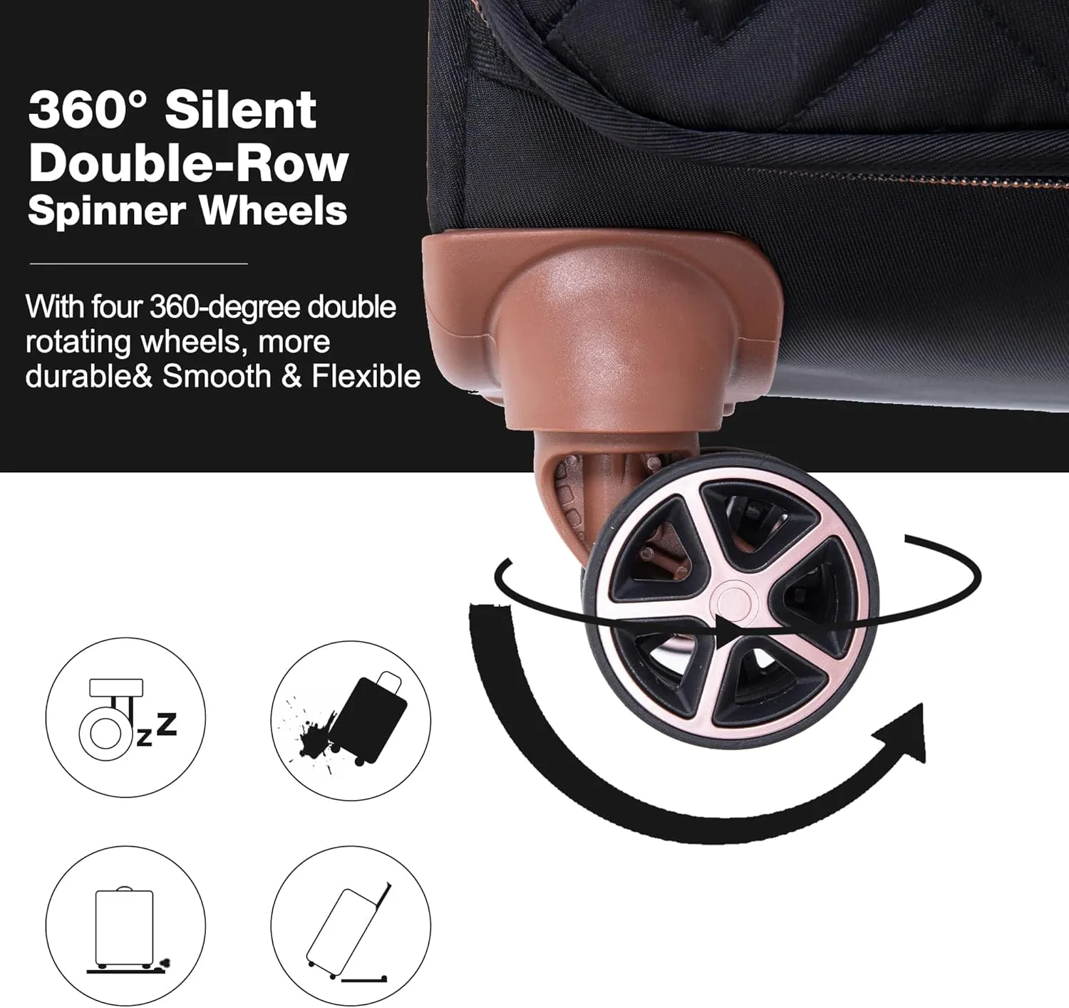 Softside Upright Luggage Set 4 piece, Terylene Expandable Lightweight Suitcase Sets with Double Spinner Wheels (16/20/24/28), Black