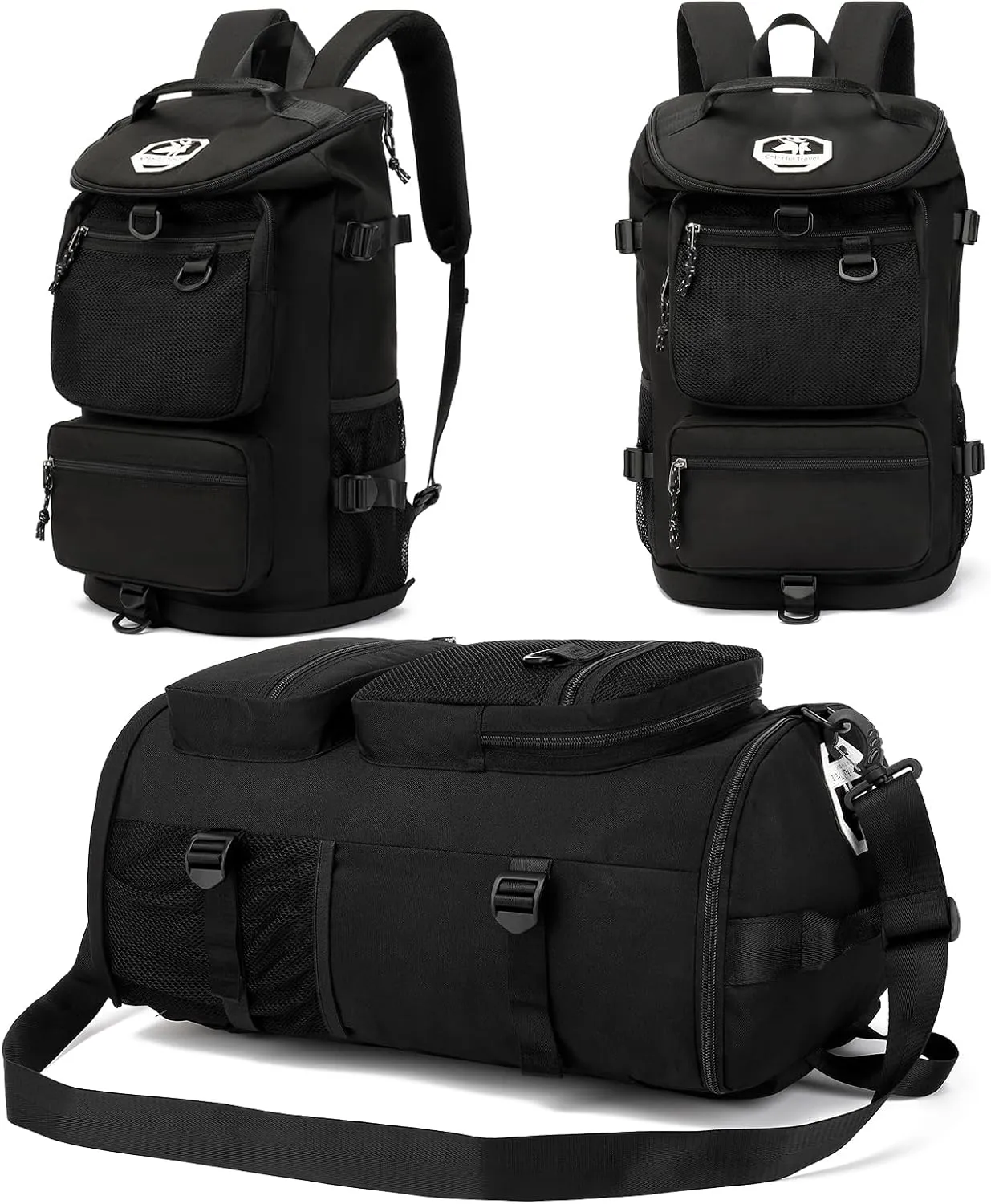 Solid color gym duffel bag backpack, wrestling bag,with shoe compartment, 4 kinds of back method waterproof travel sports walking laptop Lightweight (B-Black)