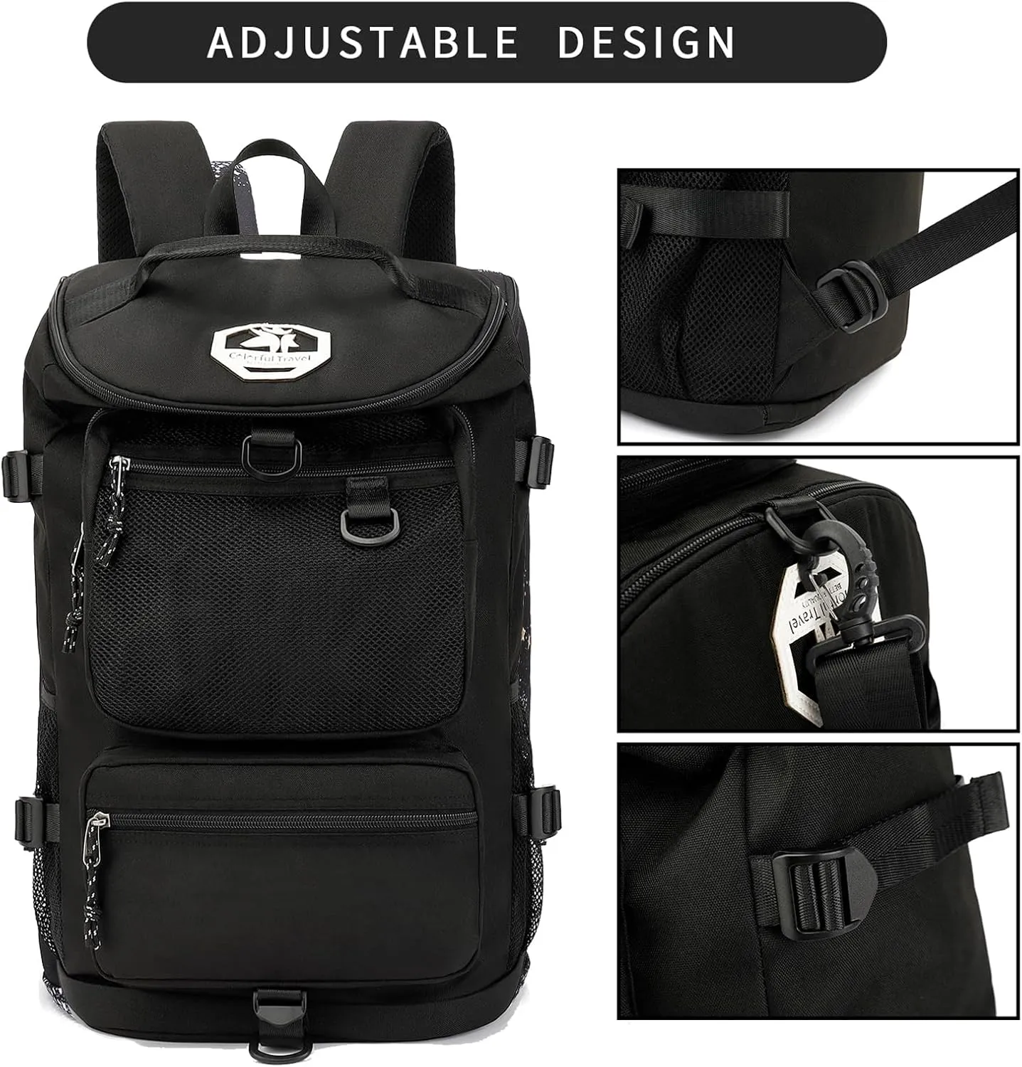 Solid color gym duffel bag backpack, wrestling bag,with shoe compartment, 4 kinds of back method waterproof travel sports walking laptop Lightweight (B-Black)