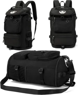 Solid color gym duffel bag backpack, wrestling bag,with shoe compartment, 4 kinds of back method waterproof travel sports walking laptop Lightweight (B-Black)