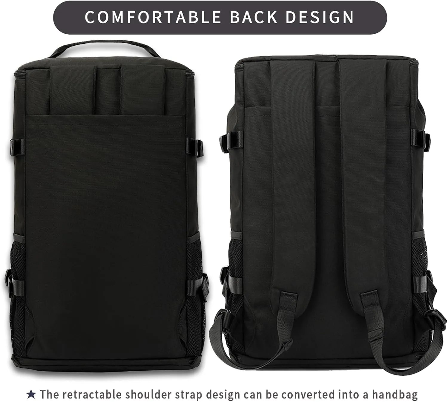 Solid color gym duffel bag backpack, wrestling bag,with shoe compartment, 4 kinds of back method waterproof travel sports walking laptop Lightweight (B-Black)