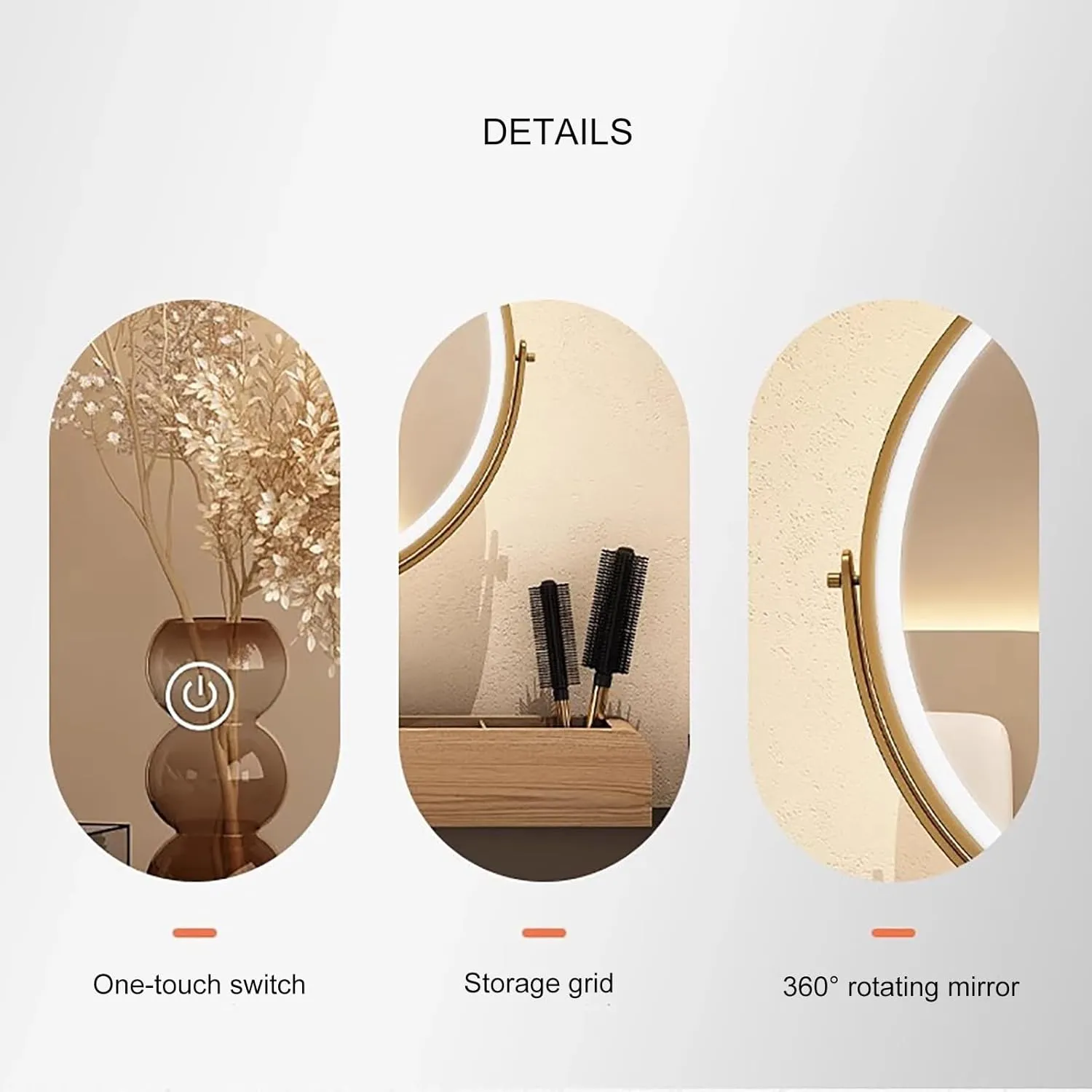 Solid Wood Smart Makeup Mirror, with 3 Color Lighting Dimmable, Desktop Rotating Light Up Mirror, Large Capacity Storage Box at The Bottom(White,35 * 35cm/13.7 * 13.7in)
