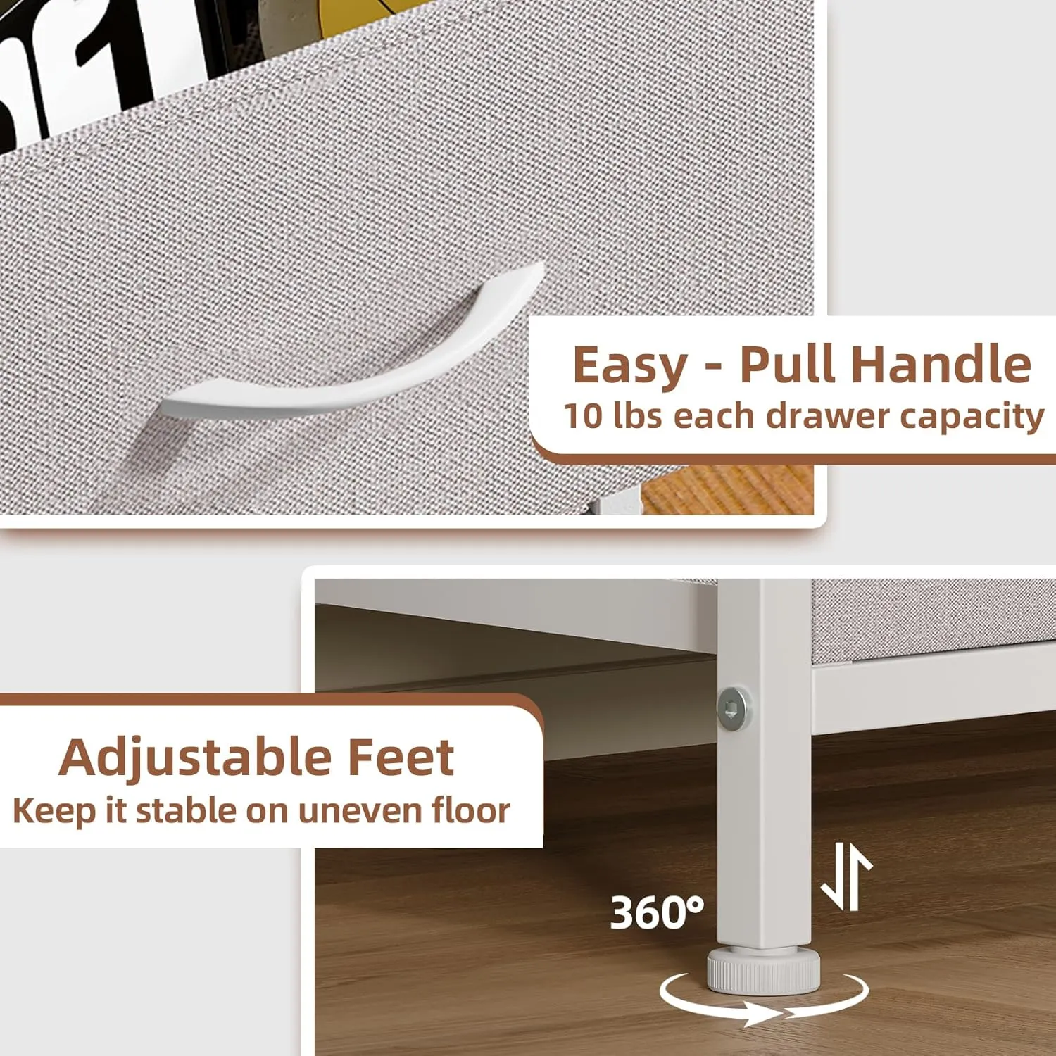 Somdot Nightstand with 2 Drawers, Bedside Table Small Dresser with Removable Fabric Bins for Bedroom Nursery Closet Living Room - Sturdy Steel Frame, Wood Top, Pull Handle - Ash Grey
