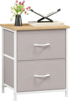 Somdot Nightstand with 2 Drawers, Bedside Table Small Dresser with Removable Fabric Bins for Bedroom Nursery Closet Living Room - Sturdy Steel Frame, Wood Top, Pull Handle - Ash Grey