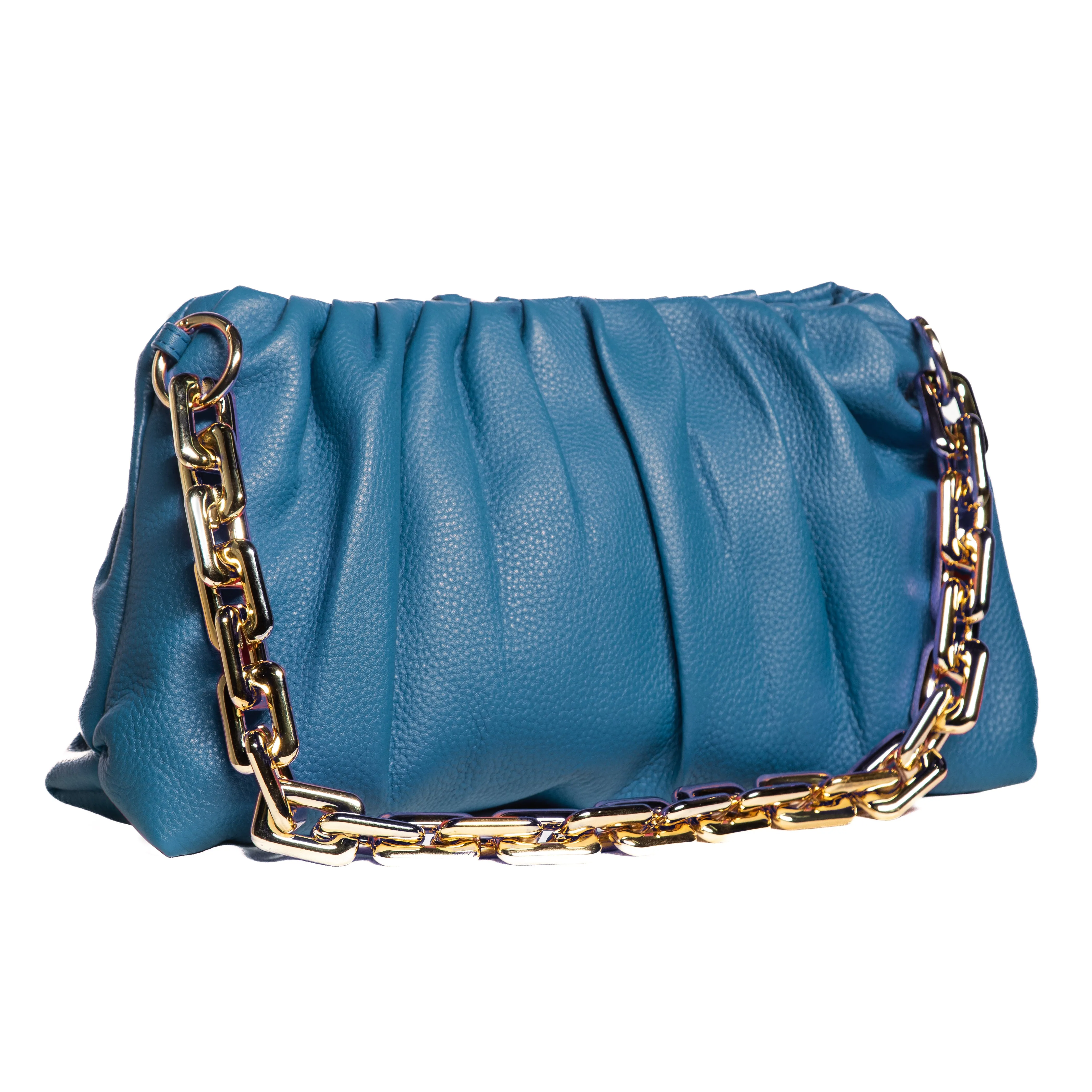 Sophia Leather Clutch Bag with Chain Handle