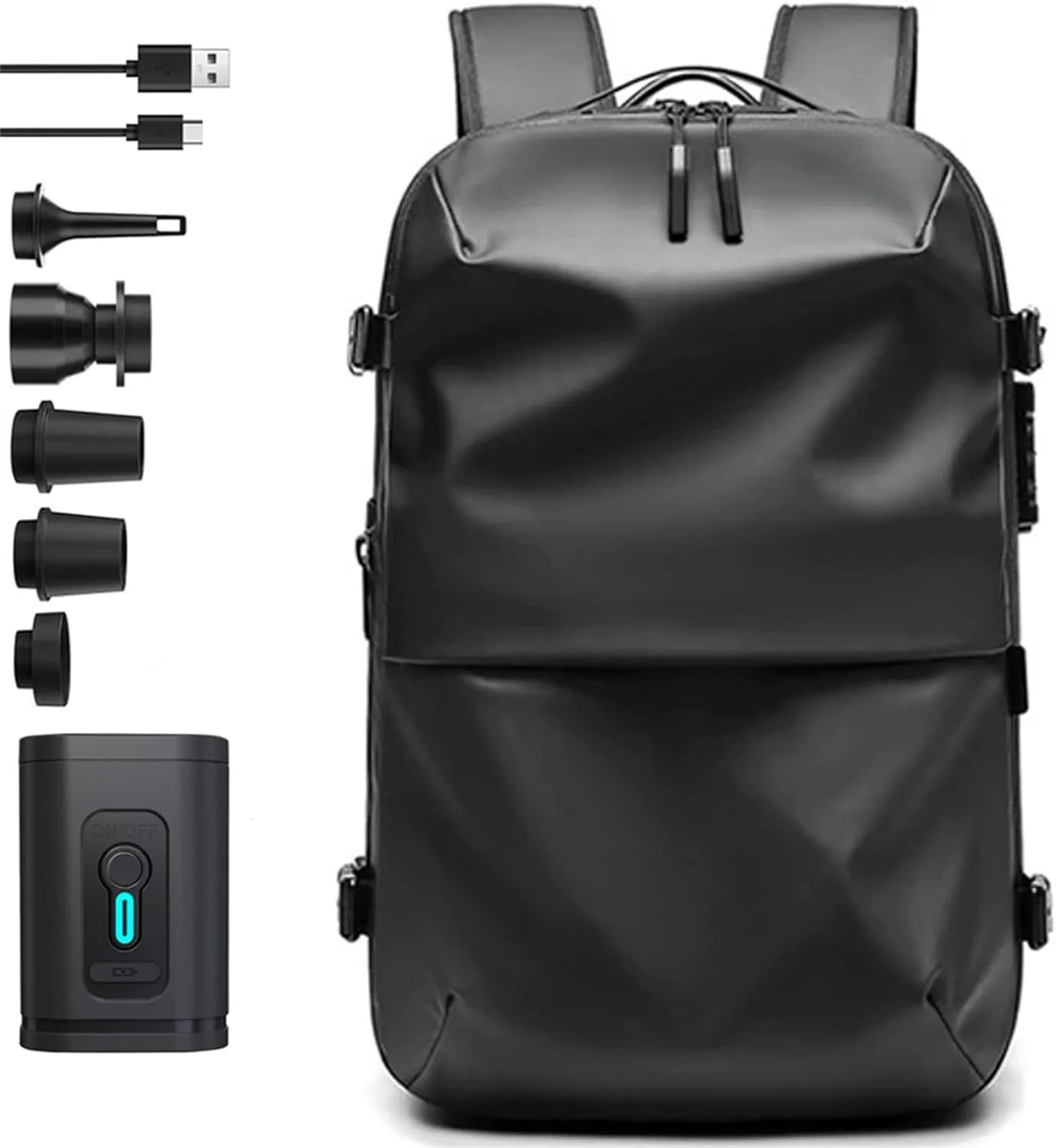 Spacevac Pro Backpack, Ezyvac Vacuum Backpack, 60l Expandable Vacpack Travel Commercial With Pump (2.0-Black, with Air Pump)