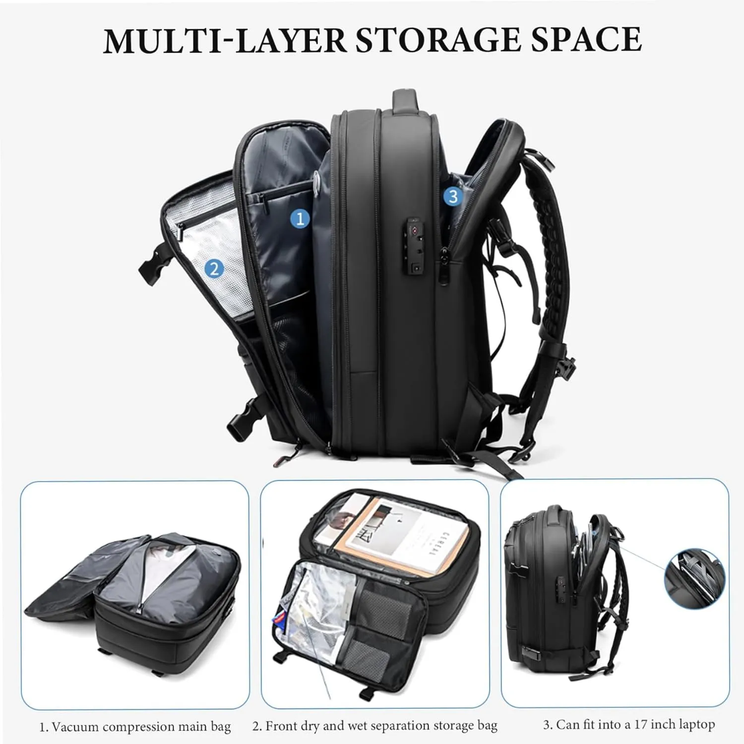Spacevac Pro Backpack, Ezyvac Vacuum Backpack, 60l Expandable Vacpack Travel Commercial With Pump (2.0-Grey, with Air Pump)