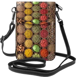 Spices And Herbs Print Small Crossbody Bags for Women Leather Cell Phone Purses Mini Leather Shoulder Handbag Adjustable Strap
