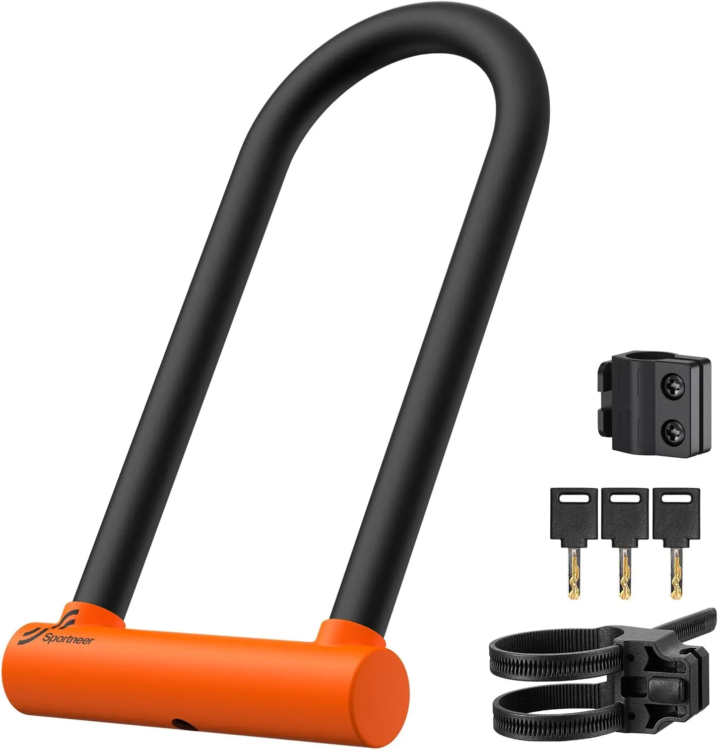 Sportneer Bike U Lock - 18mm Shackle Heavy Duty Anti Theft Bike Locks with 3 Keys - Bicycle U-Locks with Sturdy Mounting Bracket for Road, Mountain, Electric & Folding Bike, Size 11.5''x6.25''