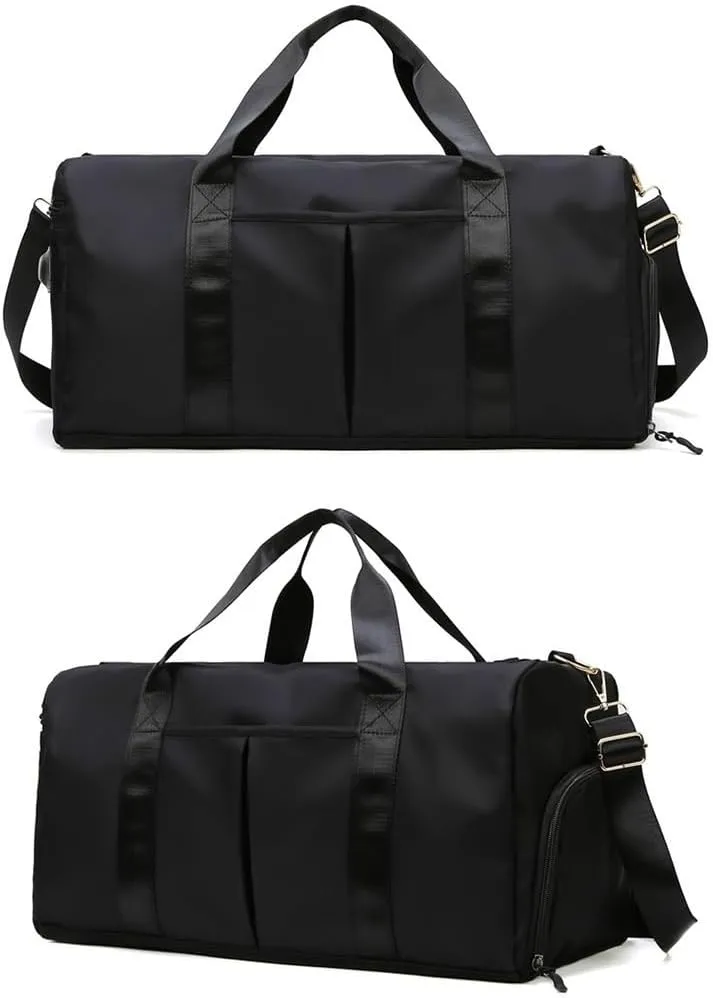 Sports Duffel Bag with Wet Dry Compartment, Large Capacity Travel Gym Bag, Available in Black, Navy, Burgundy (black)