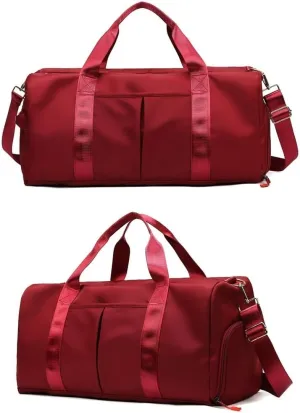Sports Duffel Bag with Wet Dry Compartment, Large Capacity Travel Gym Bag, Available in Black, Navy, Burgundy (Wine red)