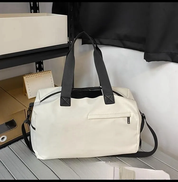 Sports Duffel Bag with Wet Dry Compartment, Waterproof Swimming Gym Bag, Large Capacity with Shoulder Strap, Available in Black, White, Blue (white)