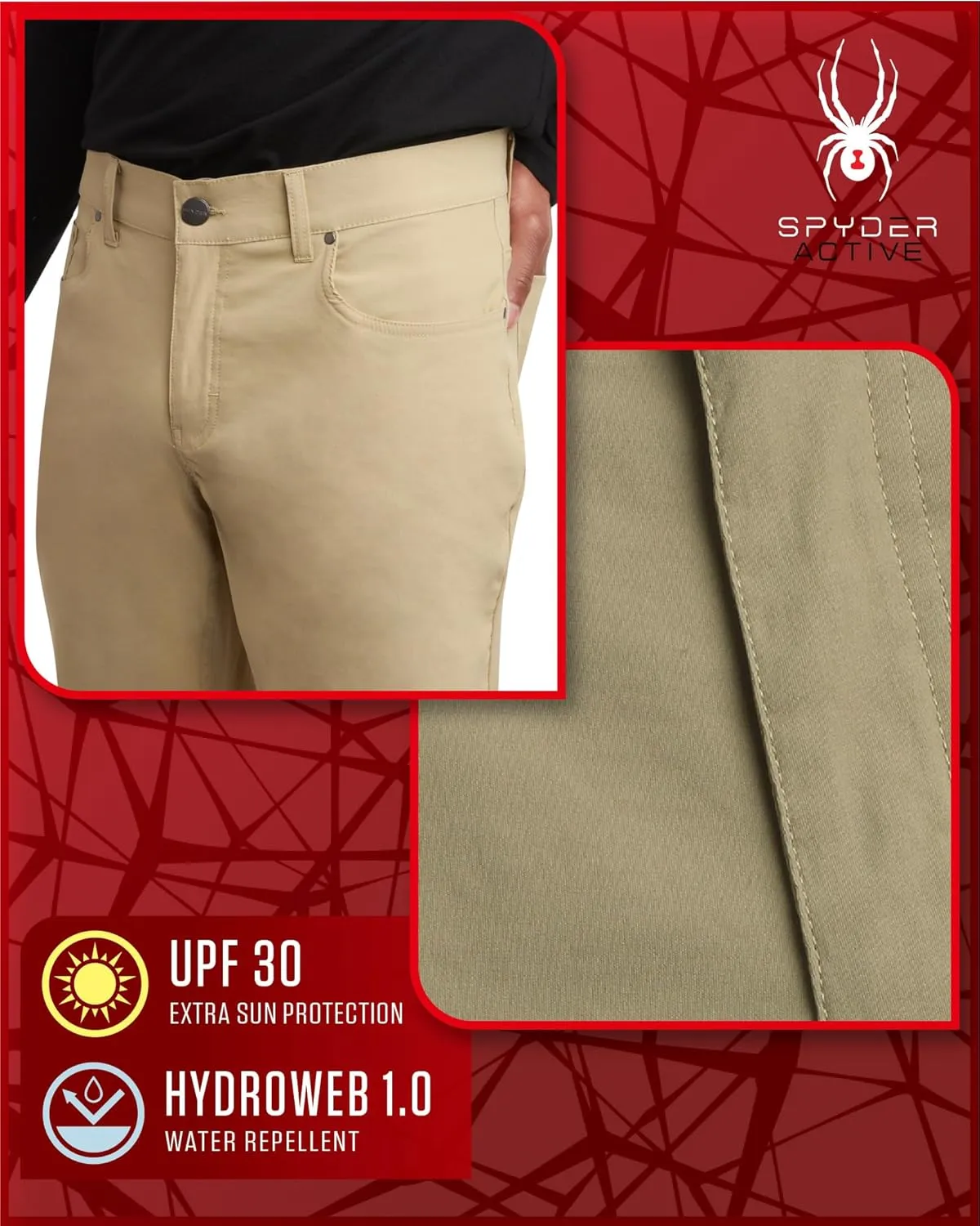 Spyder Mens Golf Pants - Lightweight Stretch Nylon Quick Dry Work Dress Pants for Men with UPF 30  and Pockets (Sizes: 30-38)