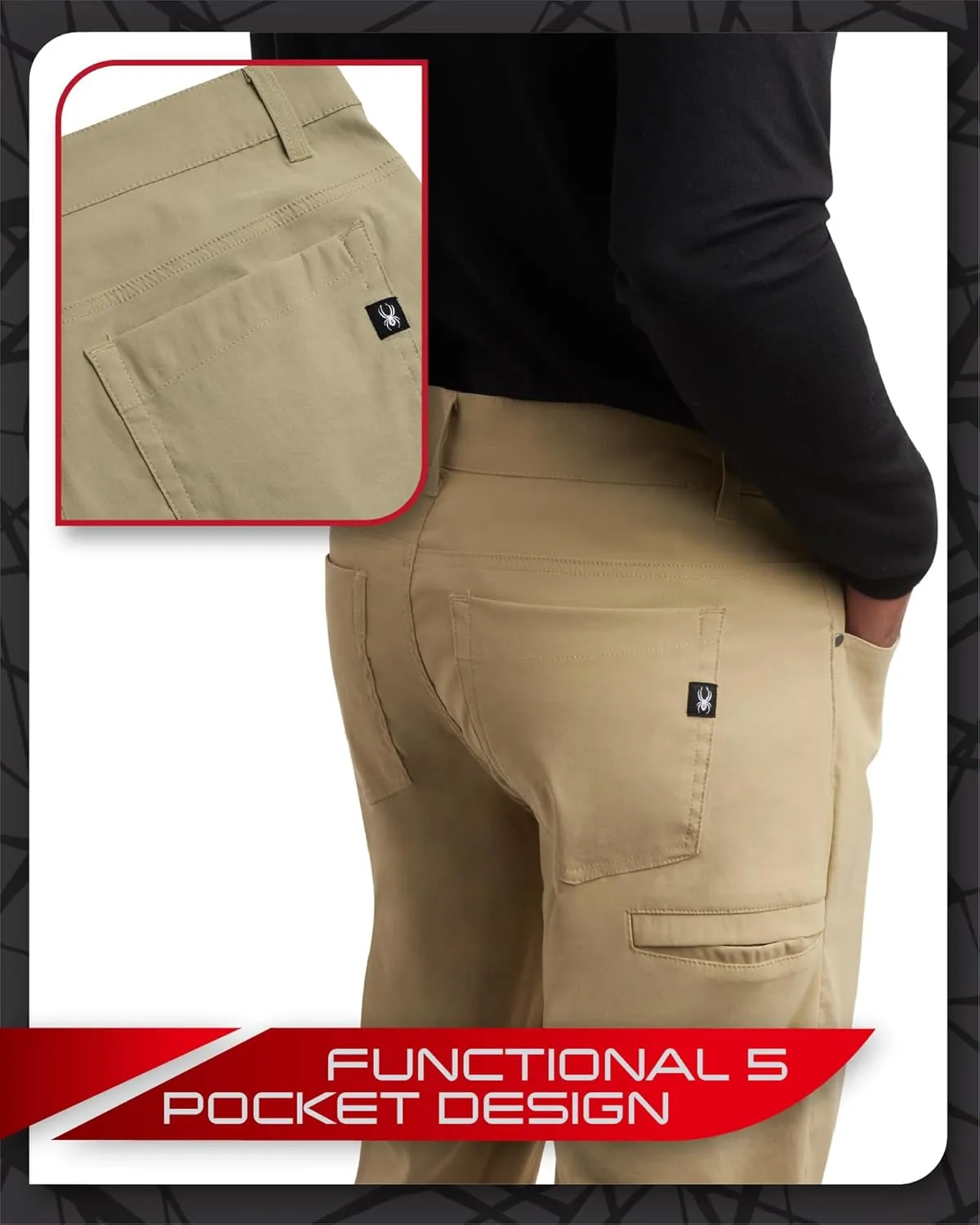 Spyder Mens Golf Pants - Lightweight Stretch Nylon Quick Dry Work Dress Pants for Men with UPF 30  and Pockets (Sizes: 30-38)