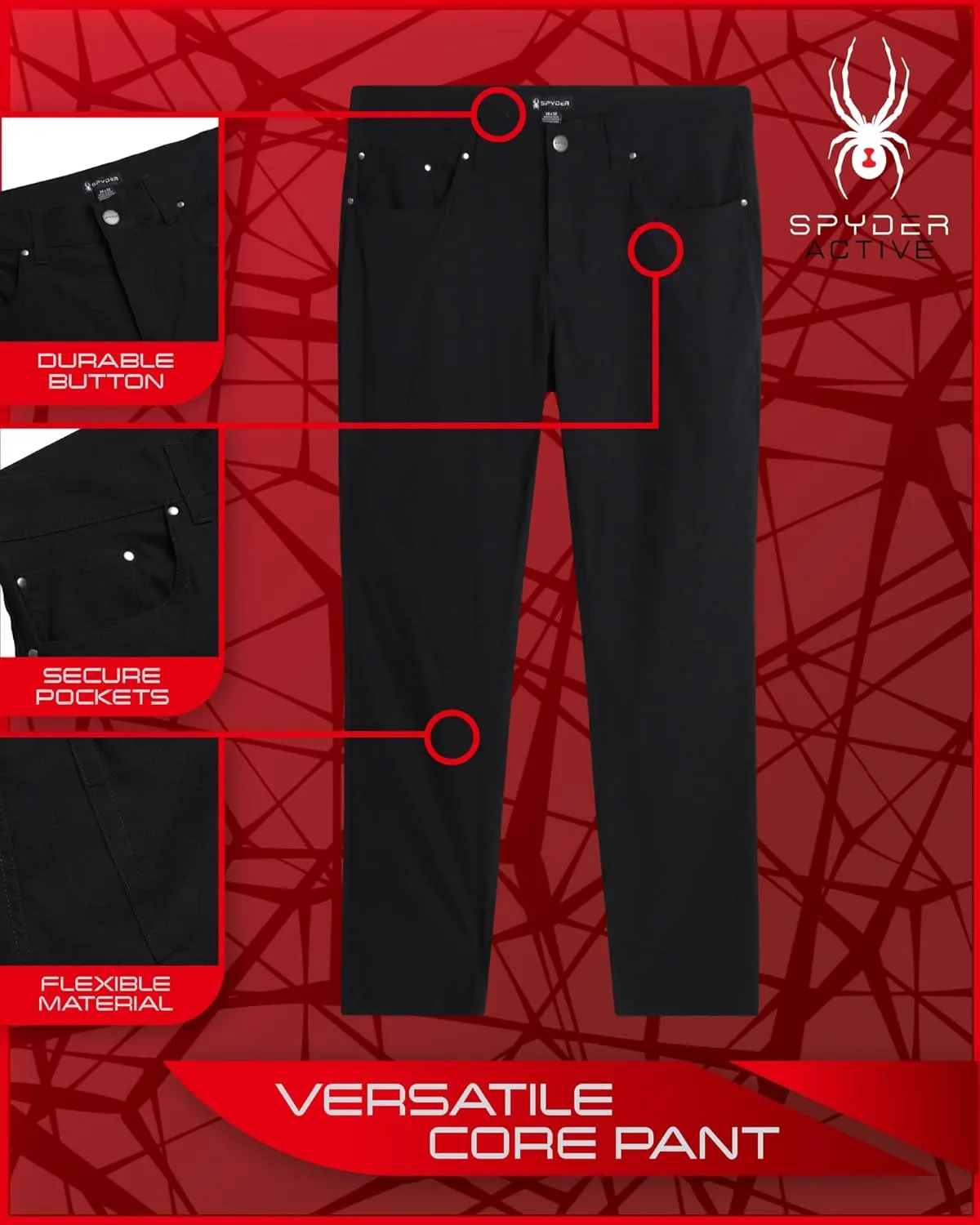 Spyder Mens Golf Pants - Lightweight Stretch Nylon Quick Dry Work Dress Pants for Men with UPF 30  and Pockets (Sizes: 30-38)