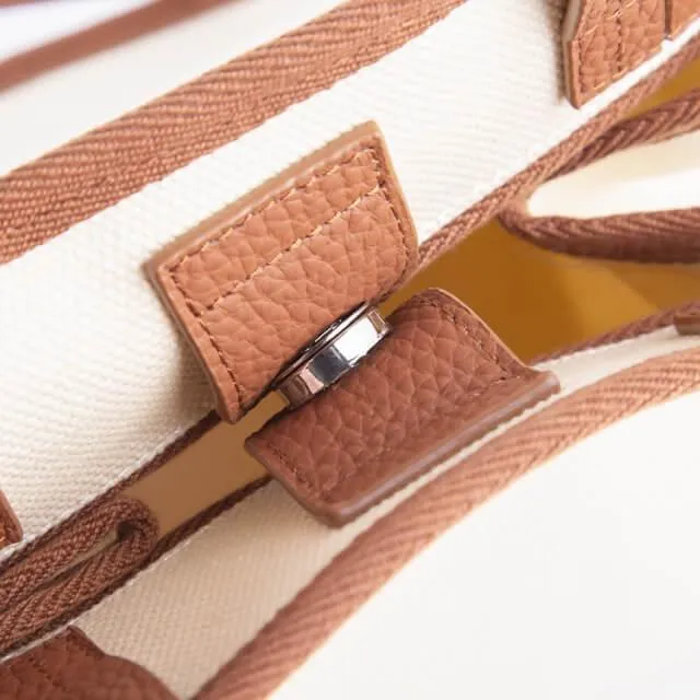 Square Tote Bag | Top Handle Bag | Crossbody Bag in Canvas & Leather _ Brown & White