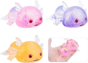 Squishy Stress Glitter Axolotl Toy for Kids Adult, Sugar Balls - Syrup Molasses Thick Glue/Gel Stretch Ball - Ultra Squishy and Moldable Slow Rise Relaxing Sensory Fidget Toy（Set of 3