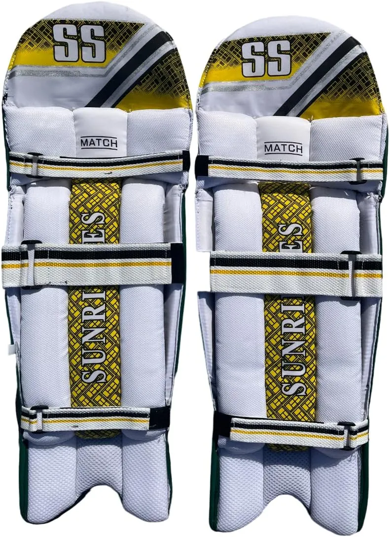 SS Cricket Match Premium Batting Leg Guards - Adult and Junior Size, Choice of Mulitple Colors (Navy, White, Black, Green, Royal Blue)